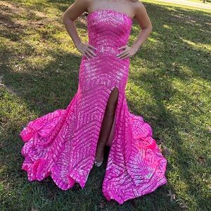 Jovani Pink Sequin Strapless Prom Dress